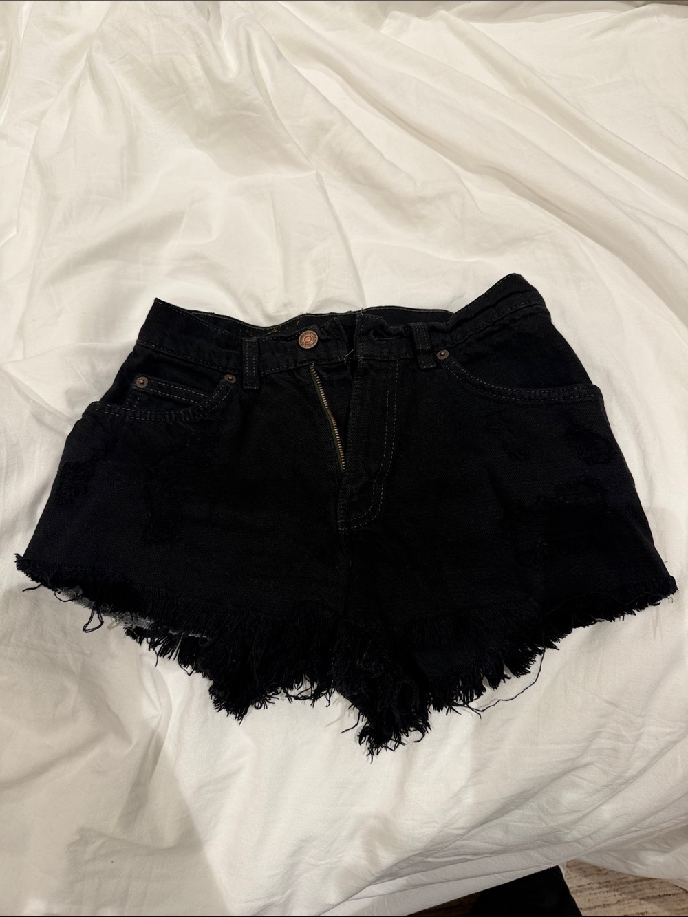 Levi's Black High-Waist Frayed Denim Shorts